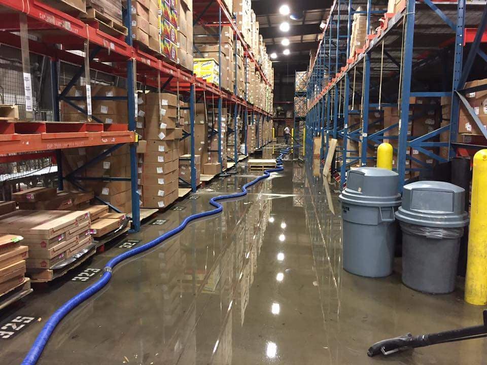 A warehouse flooded with water.