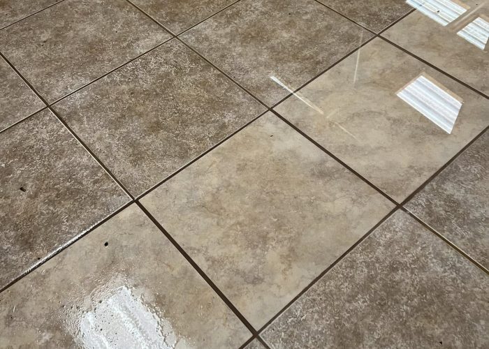 Flooded floor tiles of a house